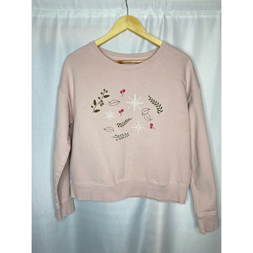 Pact Crewneck Winter Sweatshirt, MEDIUM Cottagecore Leisure Winter Holly Snow